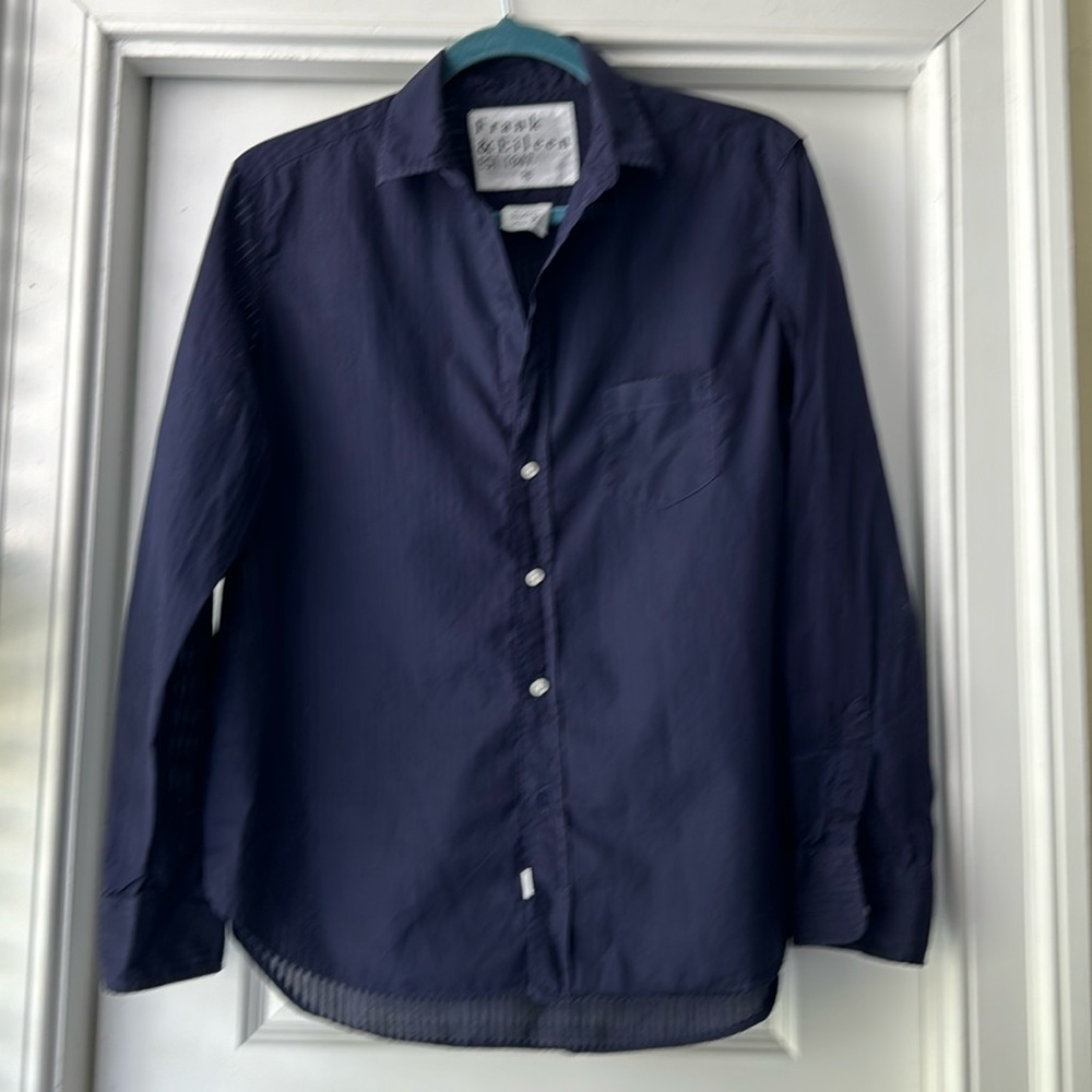 Frank & Eileen dark purple ‘Eileen’ blouse, xs, subtle sheer with stripes